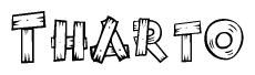 The image contains the name Tharto written in a decorative, stylized font with a hand-drawn appearance. The lines are made up of what appears to be planks of wood, which are nailed together