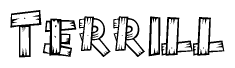 The clipart image shows the name Terrill stylized to look like it is constructed out of separate wooden planks or boards, with each letter having wood grain and plank-like details.