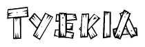 The image contains the name Tyekia written in a decorative, stylized font with a hand-drawn appearance. The lines are made up of what appears to be planks of wood, which are nailed together