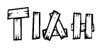 The image contains the name Tiah written in a decorative, stylized font with a hand-drawn appearance. The lines are made up of what appears to be planks of wood, which are nailed together