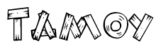 The image contains the name Tamoy written in a decorative, stylized font with a hand-drawn appearance. The lines are made up of what appears to be planks of wood, which are nailed together