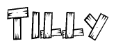 The clipart image shows the name Tilly stylized to look like it is constructed out of separate wooden planks or boards, with each letter having wood grain and plank-like details.