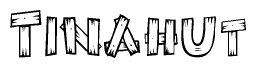 The clipart image shows the name Tinahut stylized to look as if it has been constructed out of wooden planks or logs. Each letter is designed to resemble pieces of wood.