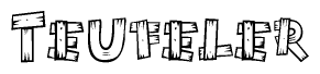 The clipart image shows the name Teufeler stylized to look like it is constructed out of separate wooden planks or boards, with each letter having wood grain and plank-like details.