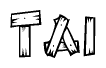 The clipart image shows the name Tai stylized to look as if it has been constructed out of wooden planks or logs. Each letter is designed to resemble pieces of wood.