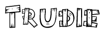The image contains the name Trudie written in a decorative, stylized font with a hand-drawn appearance. The lines are made up of what appears to be planks of wood, which are nailed together