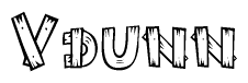 The clipart image shows the name Vdunn stylized to look as if it has been constructed out of wooden planks or logs. Each letter is designed to resemble pieces of wood.