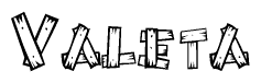 The clipart image shows the name Valeta stylized to look as if it has been constructed out of wooden planks or logs. Each letter is designed to resemble pieces of wood.
