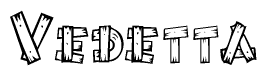 The clipart image shows the name Vedetta stylized to look like it is constructed out of separate wooden planks or boards, with each letter having wood grain and plank-like details.