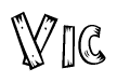 The clipart image shows the name Vic stylized to look as if it has been constructed out of wooden planks or logs. Each letter is designed to resemble pieces of wood.