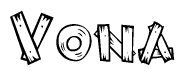 The clipart image shows the name Vona stylized to look like it is constructed out of separate wooden planks or boards, with each letter having wood grain and plank-like details.