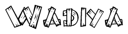 The clipart image shows the name Wadiya stylized to look as if it has been constructed out of wooden planks or logs. Each letter is designed to resemble pieces of wood.