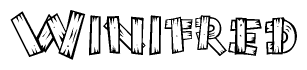The image contains the name Winifred written in a decorative, stylized font with a hand-drawn appearance. The lines are made up of what appears to be planks of wood, which are nailed together