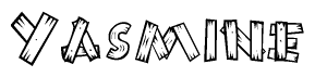 The image contains the name Yasmine written in a decorative, stylized font with a hand-drawn appearance. The lines are made up of what appears to be planks of wood, which are nailed together