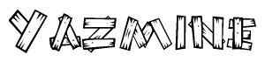 The clipart image shows the name Yazmine stylized to look as if it has been constructed out of wooden planks or logs. Each letter is designed to resemble pieces of wood.