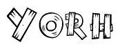 The clipart image shows the name Yorh stylized to look as if it has been constructed out of wooden planks or logs. Each letter is designed to resemble pieces of wood.