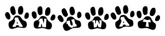 The image shows a series of animal paw prints arranged horizontally. Within each paw print, there's a letter; together they spell Anuwat