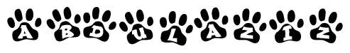 The image shows a series of animal paw prints arranged horizontally. Within each paw print, there's a letter; together they spell Abdulaziz