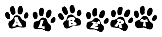 The image shows a series of animal paw prints arranged horizontally. Within each paw print, there's a letter; together they spell Albert