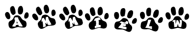 The image shows a series of animal paw prints arranged horizontally. Within each paw print, there's a letter; together they spell Ammielw