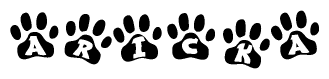 The image shows a series of animal paw prints arranged horizontally. Within each paw print, there's a letter; together they spell Aricka