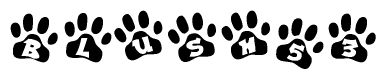 The image shows a series of animal paw prints arranged horizontally. Within each paw print, there's a letter; together they spell Blush53
