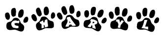 The image shows a row of animal paw prints, each containing a letter. The letters spell out the word Charyl within the paw prints.
