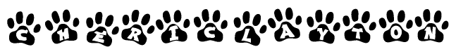 The image shows a series of animal paw prints arranged horizontally. Within each paw print, there's a letter; together they spell Chericlayton