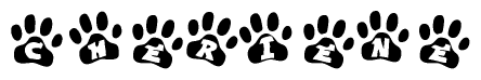 The image shows a series of animal paw prints arranged horizontally. Within each paw print, there's a letter; together they spell Cheriene