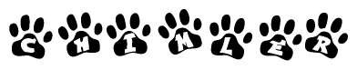 The image shows a series of animal paw prints arranged horizontally. Within each paw print, there's a letter; together they spell Chimler