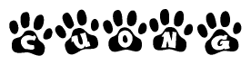 The image shows a series of animal paw prints arranged horizontally. Within each paw print, there's a letter; together they spell Cuong
