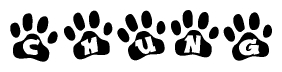 The image shows a row of animal paw prints, each containing a letter. The letters spell out the word Chung within the paw prints.
