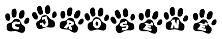 The image shows a row of animal paw prints, each containing a letter. The letters spell out the word Cjrosene within the paw prints.