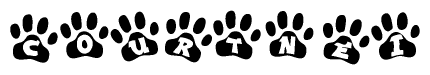 The image shows a series of animal paw prints arranged horizontally. Within each paw print, there's a letter; together they spell Courtnei