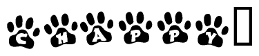 The image shows a series of animal paw prints arranged horizontally. Within each paw print, there's a letter; together they spell Chappy`