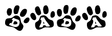 The image shows a series of animal paw prints arranged horizontally. Within each paw print, there's a letter; together they spell Dada