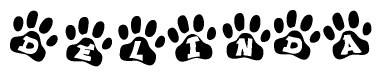 The image shows a series of animal paw prints arranged horizontally. Within each paw print, there's a letter; together they spell Delinda