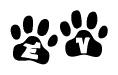 The image shows a row of animal paw prints, each containing a letter. The letters spell out the word Ev within the paw prints.