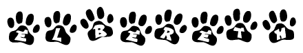 The image shows a row of animal paw prints, each containing a letter. The letters spell out the word Elbereth within the paw prints.
