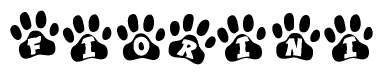 The image shows a series of animal paw prints arranged horizontally. Within each paw print, there's a letter; together they spell Fiorini