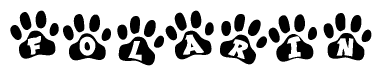 The image shows a row of animal paw prints, each containing a letter. The letters spell out the word Folarin within the paw prints.