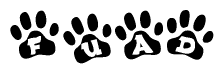 The image shows a series of animal paw prints arranged horizontally. Within each paw print, there's a letter; together they spell Fuad