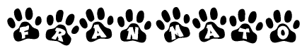 The image shows a row of animal paw prints, each containing a letter. The letters spell out the word Franmato within the paw prints.