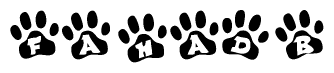 The image shows a series of animal paw prints arranged horizontally. Within each paw print, there's a letter; together they spell Fahadb