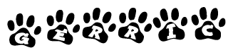 The image shows a row of animal paw prints, each containing a letter. The letters spell out the word Gerric within the paw prints.