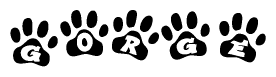 The image shows a series of animal paw prints arranged horizontally. Within each paw print, there's a letter; together they spell Gorge