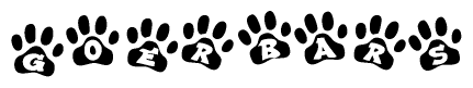 The image shows a row of animal paw prints, each containing a letter. The letters spell out the word Goerbars within the paw prints.