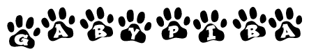 The image shows a series of animal paw prints arranged horizontally. Within each paw print, there's a letter; together they spell Gabypiba