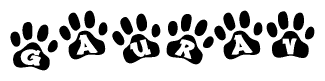 The image shows a row of animal paw prints, each containing a letter. The letters spell out the word Gaurav within the paw prints.