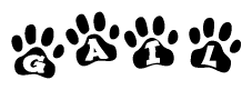 The image shows a row of animal paw prints, each containing a letter. The letters spell out the word Gail within the paw prints.